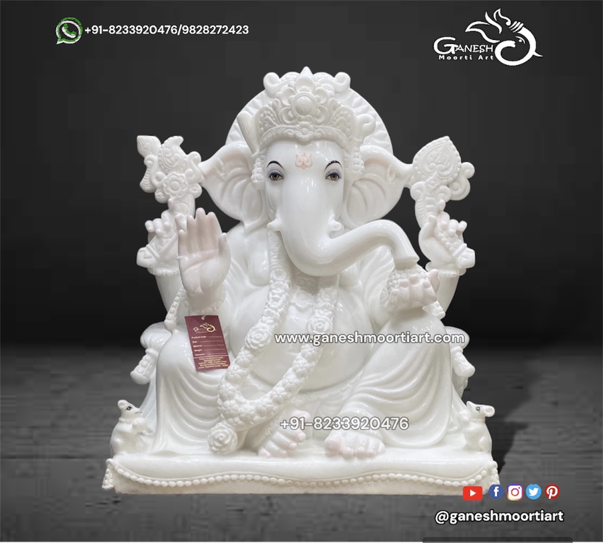 Big Pure White Ganpati Statue in marble